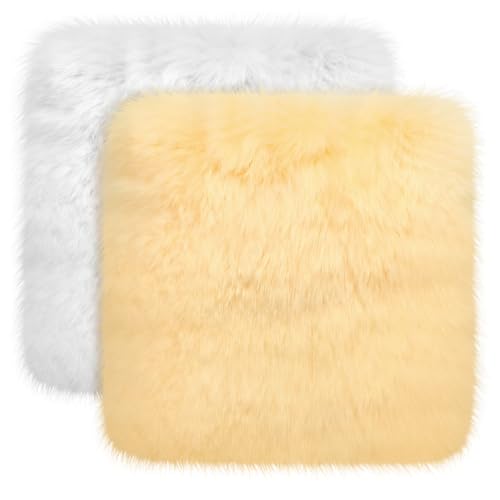 Drydiet 2 Pcs Natural Sheepskin for Bed Sores and Skin Imitation Wool Medical Sheepskins with Non-Slip Back for Pain Relief and Discomfort, Wool Seat Pad, 17 in x 17 in(Square,Light Color) - color: Light Color, style: Square