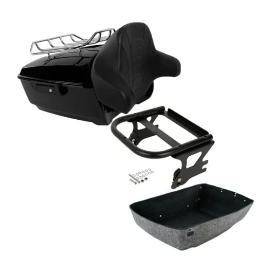 TCMT King Motorcycle Trunk Box Backrest Two Up Mounting Rack Top Rack Fit For Harley Touring 1997-2008 Electra Glide Road Glide Street Glide Pack - color: No Speaker Holes: Style E Black Rack