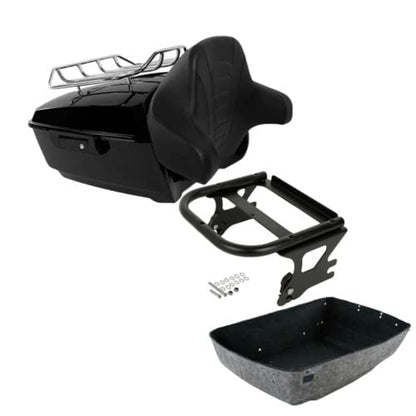 TCMT King Motorcycle Trunk Box Backrest Two Up Mounting Rack Top Rack Fit For Harley Touring 1997-2008 Electra Glide Road Glide Street Glide Pack - color: No Speaker Holes: Style E Black Rack