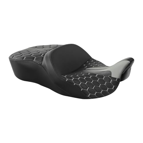 C.C. RIDER Gel Seat Hammock Seat Driver Passenger Seat Gray Hexagon Fit for Harley Touring 2009-2023 Street Glide FLHX Road King FLHR Road Glide FLTRX Electra Glide FLHT - color: 23# Gel Gray