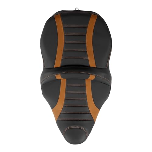 C.C. RIDER Driver Rider Passenger Seat - Rally Stripe Tuck and Roll 2-Up One-Piece Fit for Harley Touring Road King Street Glide Road Glide Electra Glide 2009-2023 - color: Black Orange seat
