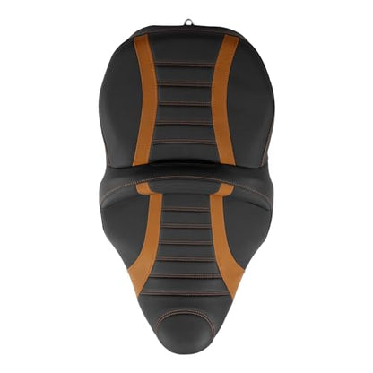 C.C. RIDER Driver Rider Passenger Seat - Rally Stripe Tuck and Roll 2-Up One-Piece Fit for Harley Touring Road King Street Glide Road Glide Electra Glide 2009-2023 - color: Black Orange seat