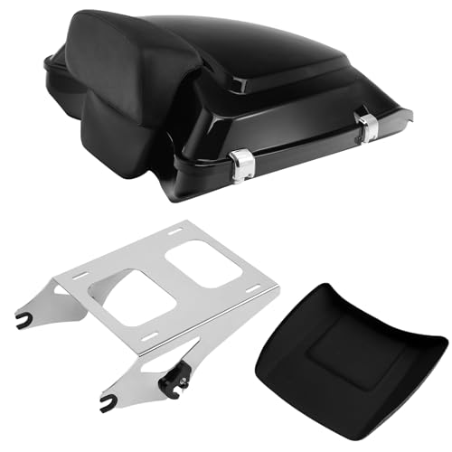 TCMT 5.5" Razor Motorcycle Trunk Box Backrest Pad Mounting Rack Fit For Harley 2014-2025 Touring Road King Street Road Electra Glide Pack - color: Chrome Latches Trunk Set+Chrome Rack A4, size: Fit For Touring 2014-2023