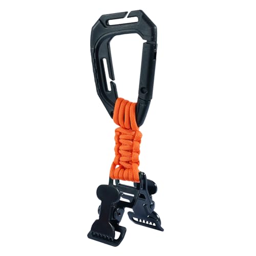 KUNN Glove Clips with Plastic Carabiner and Paracord, Metal Clips for Heavy Duty Gloves, with Key Ring for Tactical Backpack - color: Orange-2, style: 2 Alligator Clips