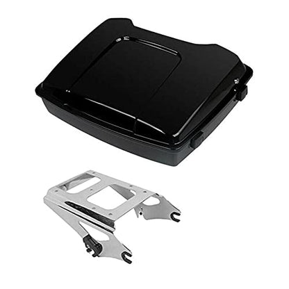 TCMT 5.5" Razor Motorcycle Trunk Box W/Latch Key Two Up Mounting Rack Fit For Harley Touring 2009-2013 Road Glide Road King Street Glide Pack - color: Black Lacthes Trunk+Chrome 2 up Rack