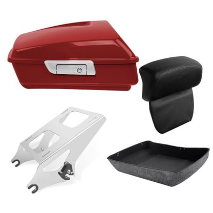 TCT-MOTORPARTS Wicked Red Chopped Luggage Trunk w/Backrest Pad Two-Up Mount Rack Fit For Harley Road Special Glide Special STREET GLIDE 2018 2019 - color: Fit for Wicked Red #1