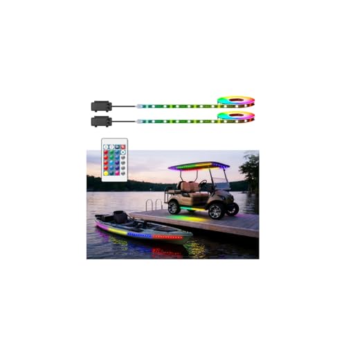 Battery Operated Marine Submersible Boat Lights Strip, 2 Pcs 4FT 9V IP68 RGB Golf Cart Canopy Roof Underglow Lights, Kayak Paddleboard Light, Boat Interior Deck Courtesy Light - color: Multicolor, size: 4FT