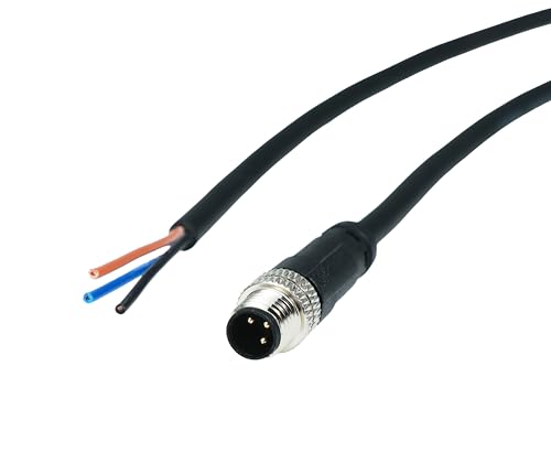M8 3-Pin Male Connector Cable, A-Coded Straight Circular Industrial Molded Cable, IP67 Waterproof Unshielded PVC Wire, 60V 3A AC/DC, AWG24 - size: 2m, style: 3 Pin Male