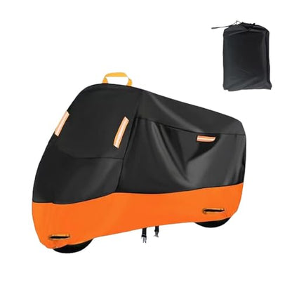Heavy-Duty Motorcycle Cover for Moto Guzzi V100 Mandello S 2023–, All Season Durable Waterproof Protection Cover, Lock-Holes & Windproof Buckles Black-Orange_XXL