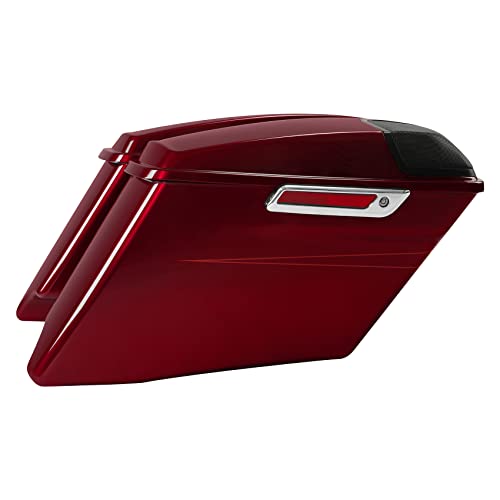 HR3 Velocity Red Sunglo (Pinstripe) 4" Stretched Hard Saddlebags w/Speaker Lids Compatible with 2017 Road Glide Special FLTRXS Street Glide Special FLHXS (Replace for OEM) - color: Velocity Red Sunglo (Pinstripe)