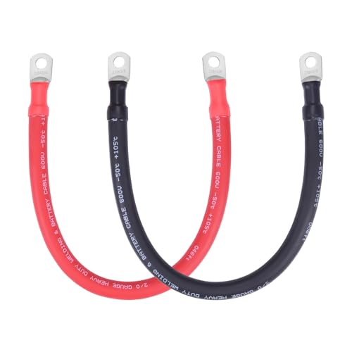 2/0 AWG Flexible Battery Cable with 3/8" Terminals - OFC Pure Copper Inverter & Welding Wire for Automotive Solar RV Motorcycle (Red + Black 1.5FT Pair) - color: 1.5 FT Black + 1.5 FT Red, size: 2/0AWG 3/8"