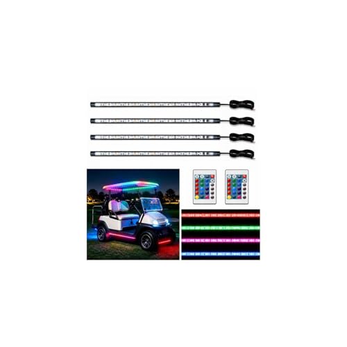 12V RGB Led Strip Light with Remote, 4 Pcs 20" Super Bright Car Lights Strip IP67 Waterproof Golf Cart Underglow Lights for Motorcycles Interior Exterior Boat, Built-in Controller, Multi-Color