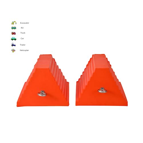 Wheel Chocks, Heavy Duty Wheel Chock with Handle，Rubber Wheel Chocks for Boat Trailers, RV, Truck, Camper, 2 Pack (Orange) - color: ORANGE-2