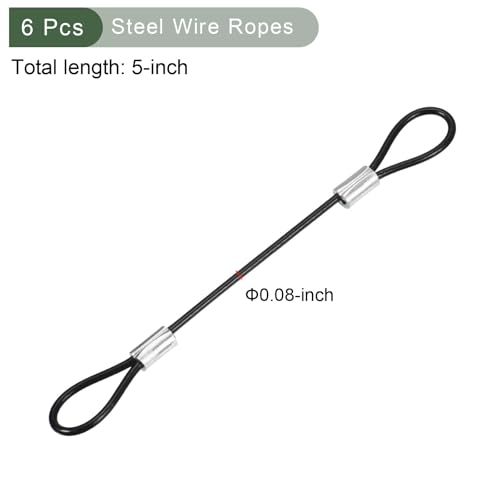 YOKIVE 6 Pcs Safety Cable Locks, Stainless Steel Security Wire Ropes with Double Loop | Great for Homes Doors Fences (Black, 5-Inch, 2mm Dia) - size: 5-Inch,2mm