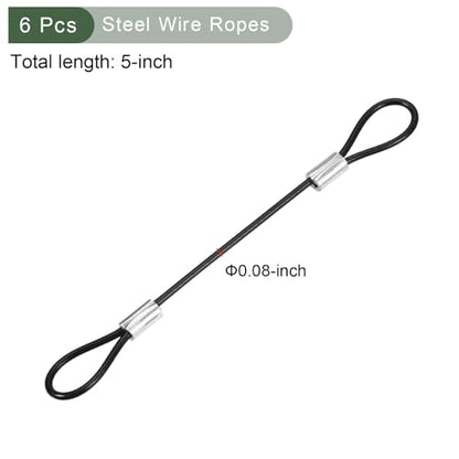 YOKIVE 6 Pcs Safety Cable Locks, Stainless Steel Security Wire Ropes with Double Loop | Great for Homes Doors Fences (Black, 5-Inch, 2mm Dia) - size: 5-Inch,2mm