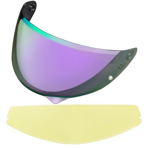 HJ-34P Helmet Visor Replacement for HJC C10.Motorcycle Helmet Shield UV Protection Compatible with HJC C10 (Revo Deep Purple+Anti Fog Film) - color: Anti Fog Film+revo Deep Purple