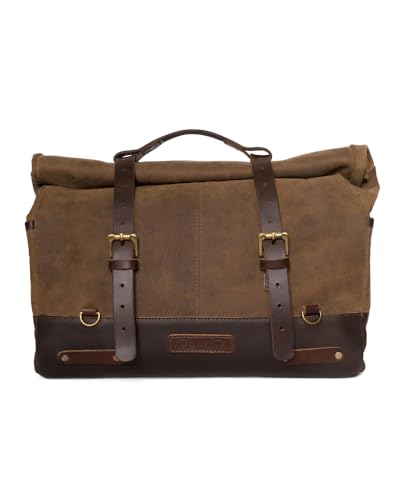 Trip Machine Company Outlaw Leather Motorcycle Saddlebag – 17L Roll Top Luggage Bag with Mounting Straps, Shoulder Strap & Waterproof Rain Cover (Dark Brown/Tobacco) - color: Dark Brown/ Tobacco