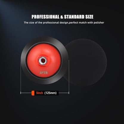 SPTA 2Pcs RO Rotary Flexible Backing Plate, Hoop-and-Loop Face PU Soft Backing Pad Used On Rotary Polisher Sander for Sanding Polishing Buffing Finishing (M14 Thread, Orange, 5Inch (125mm)) - size: 5Inch (125mm), style: M14 Thread