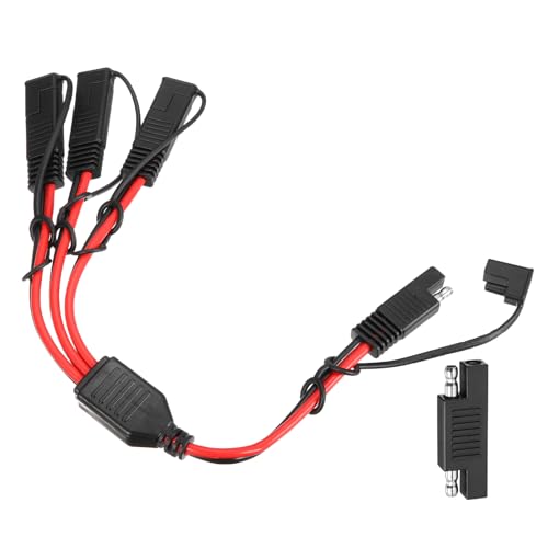 MECCANIXITY SAE Y Splitter Cable, 12AWG Extension Cord Splitter 1 to 3 SAE Connector Extension Cable 0.8 ft with Waterproof Caps & Polarity Reverse Adapter for Solar Panel Battery Charger - size: 12AWG, 0.8 ft