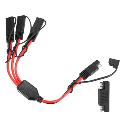 MECCANIXITY SAE Y Splitter Cable, 12AWG Extension Cord Splitter 1 to 3 SAE Connector Extension Cable 0.8 ft with Waterproof Caps & Polarity Reverse Adapter for Solar Panel Battery Charger - size: 12AWG, 0.8 ft