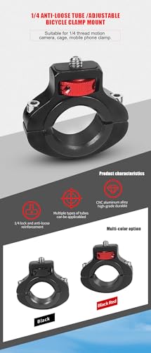 Motorcycle Handlebar Clip Holder 1/4 Screw Bicycle Bike Seatpost Clamp Compatible with Go-pro 11 ONE Action Camera Accessories (Black and Red Clip) - color: Black and Red Clip