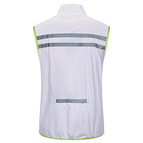 bpbtti Men's Hi-Viz Safety Running Cycling Vest Sleeveless Windbreaker vests- Windproof and Reflective - color: White, size: Medium