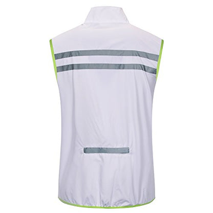 bpbtti Men's Hi-Viz Safety Running Cycling Vest Sleeveless Windbreaker vests- Windproof and Reflective - color: White, size: Medium