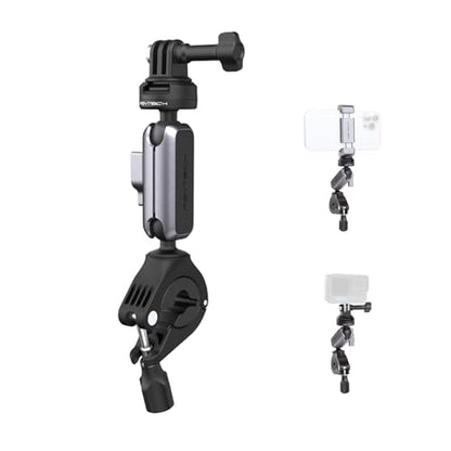 PGYTECH CapLock Quick Release Bike Motorcycle Handlebar Mount, 360°Dual-Ball Rotation, 1/4"-20 Adapter, for DJI OSMO Action 6/5 Pro/4/Pocket 4/3/Xtra Muse/Gopro/Insta360 Ace Pro 2/X5/Luna Ultra, Phone
