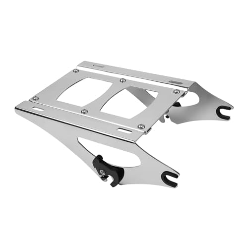 XFMT 5.5" Gunship Gray Razor Trunk W/Backrest Pad + Chrome Mount Rack + Docking Kit For Harley Touring Road King Street Glide Road Glide Electra Glide Ultra Classic 2014-Later - color: Gunship Gray Set 7