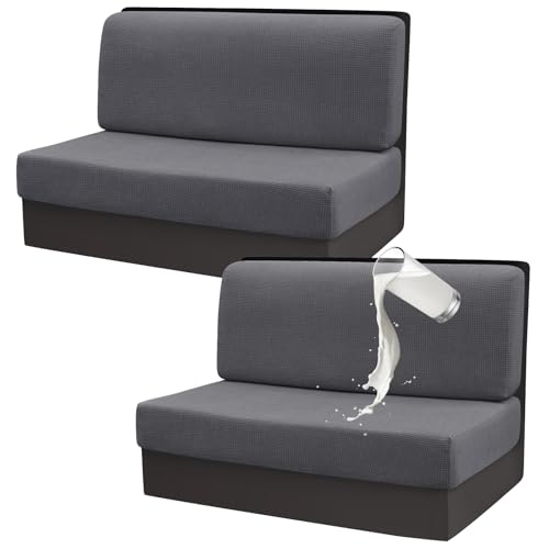 Gollense RV Dinette Cushion Covers Set of 2, Waterproof Stretch Camper Cushion Covers, Sectional Replacement RV Seat Covers for Trailer Couch, Includes 2 Backrest Cover & 2 Bench Cover (Dark Grey) - color: Dark Grey