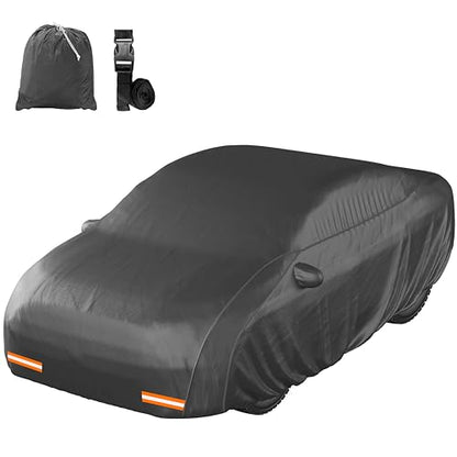 Mockins 175"x70"x60" XS Sedan Car Cover Waterproof All Weather Protector | Heavy Duty 250G PVC & Cotton Lined Car Covers for Automobiles | Windproof Full Exterior Covers w/ Buckle Strap & Reflectors - size: Sedan - X-Small - 175"x70"x60"