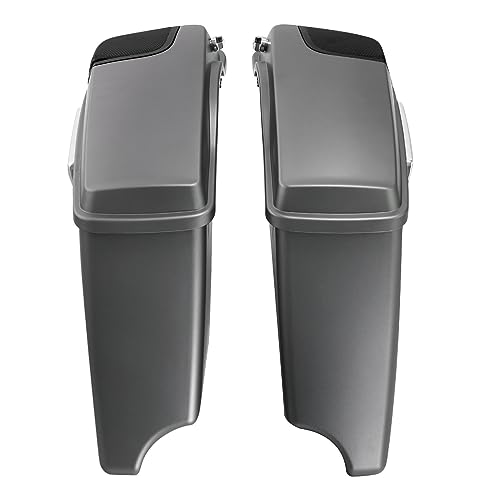 HR3 Charcoal Denim 4" Stretched Hard Saddlebags w/Speaker Lids Compatible with 2017 Street Glide Special FLHXS (Replace for OEM) - color: Charcoal Denim