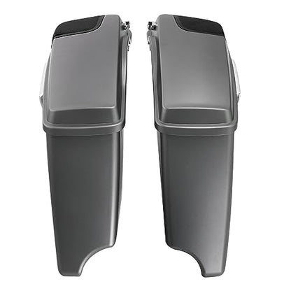 HR3 Charcoal Denim 4" Stretched Hard Saddlebags w/Speaker Lids Compatible with 2017 Street Glide Special FLHXS (Replace for OEM) - color: Charcoal Denim