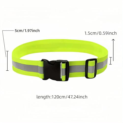Reflective Safety Belt - Adjustable Military-Grade Elastic Strap for Running, Cycling, Motorcycle | High-Visibility Lime Green | Day & Night Protection (26"-50" Waist)