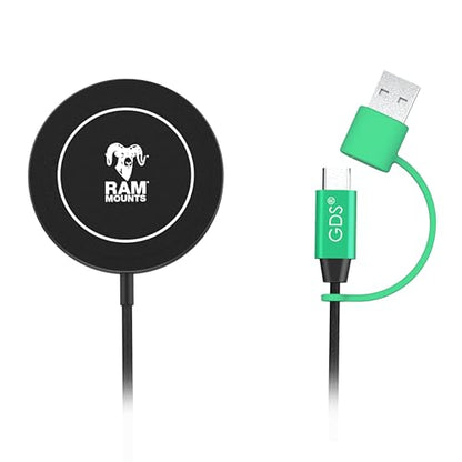 RAM Mounts Qi2 15W Rugged Wireless Charger, IP67 Waterproof MagSafe Compatible Charging Puck with USB-C Cable for Car, Truck, Motorcycle, Marine & Outdoor Use RAM-GDS-CHARGE-W2M