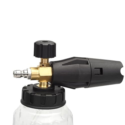Professional Foam Cannon for Pressure Washer – Wide Mouth Snow Foam Lance with Adjustable Spray Pattern – Heavy Duty Car Wash Soap Dispenser – 1/4" Quick Connector (Clear, 1 Liter)