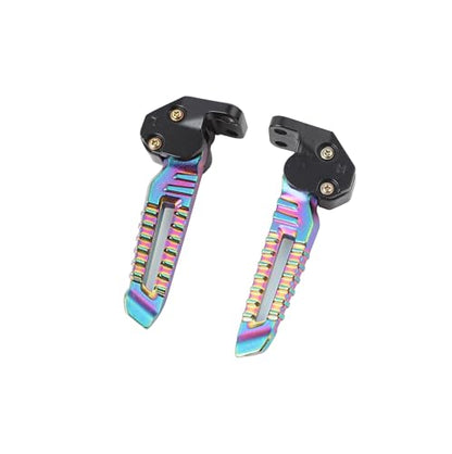 Mokuo Motorcycle Floding Footpegs in Aluminum Alloy Material Compatible with Yamaha Zuma Bws 125cc 2021+,Chinese Scooter Tank 150cc,1 Pair Footrest,Rainbow Color - color: Rainbow