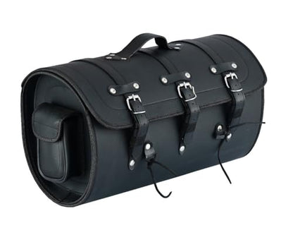 Vance Leather Plain PVC Motorcycle Tail Bag w Quick-Release Straps, Dual Side Pockets, Universal Fit Storage for Cruiser and Touring Motorcycles - style: Plain