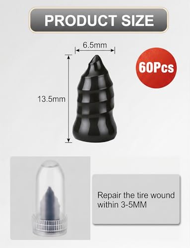 Large Emergency Tire Repair Nails 60PCS, 0.25×0.53 in Vacuum Rubber Tire Screw Plug Repair Kit, Flat Tire Quick Fix Rubber Nail Tool with Screwdriver for Car Motorcycle Jeep Truck Puncture - size: 60Pcs