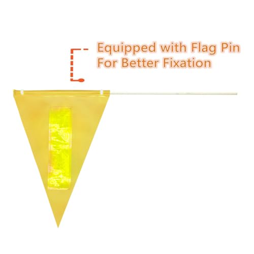 2 Pcs Safety Flag with Pole 6-Feet Adjustable Height Heavy Duty Fiberglass Pole Polyester Tear-Resistant Waterproof (Yellow with Reflective Strip) - color: 2 Pcs Yellow