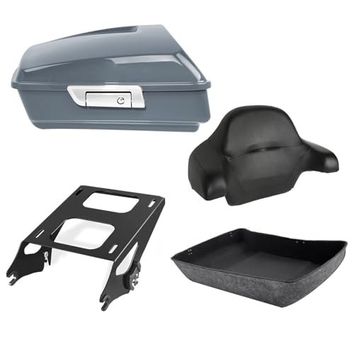 TCT-MOTORPARTS Chopped Luggage Trunk w/Wrap-Around Backrest Pad + Black Two-Up Mounting Rack Fit For Harley Street Glide Special 2014-2023 Gunship Gray - color: Fit for Gunship Gray #4