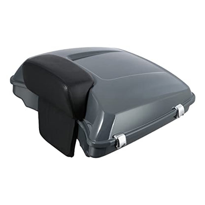 XFMT Motorcycle 5.5" Gunship Gray Razor Trunk Luggage W/Backrest Pad + Chrome Mount Bracket For Harley Touring Road King Street Glide Road Glide Electra Glide Ultra Classic 2014-Later - color: Gunship Gray Set 5