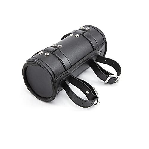 Motorcycle Fork Bag Mini PU Leather Bike Handlebar Tool Bag Sissy Bar Roll Storage Bag (A Black) - color: A Black