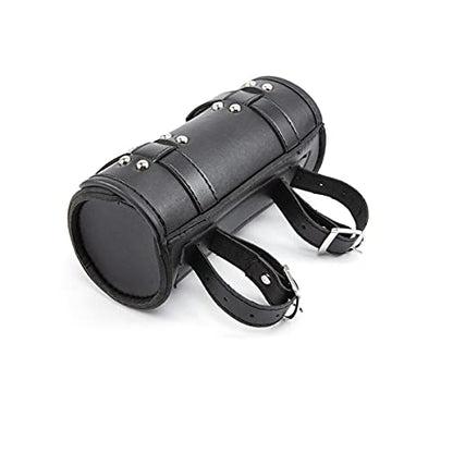 Motorcycle Fork Bag Mini PU Leather Bike Handlebar Tool Bag Sissy Bar Roll Storage Bag (A Black) - color: A Black