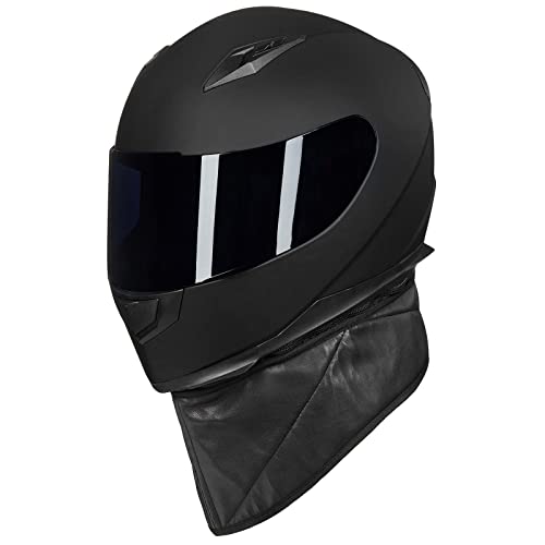 ILM Full Face Motorcycle Street Bike Helmet with Removable Winter Neck Scarf + 2 Visors DOT Model ILM-313 - color: Matte Black