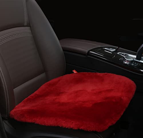 Sheepskin Seat Cushion Cover Wholehide Short Wool Seat Pad Natural Fur Car Seat Covers Universal Fit for Most Car, Truck, SUV, or Van Front Wine Red - color: Wine Red, size: Front Seat (19.6inch*19.6inch)