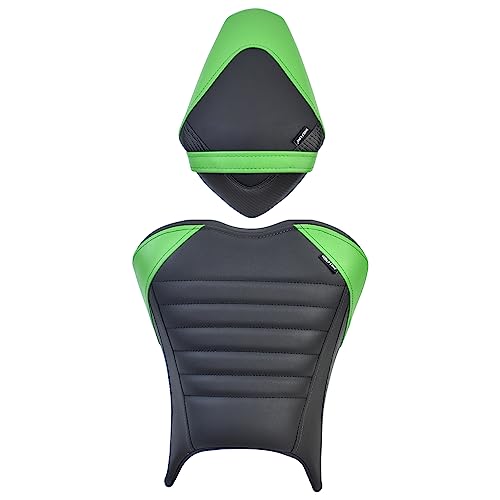 Upgrade Soft PU leather Front Driver Rider Seat Passenger Pillion Seat Cushion Comfortable compatible with Kawasaki ninja 400 Z400 Z-400 Accessories 2018-2024 (Front+Rear Seat-Green) - color: Front+Rear Seat-Green