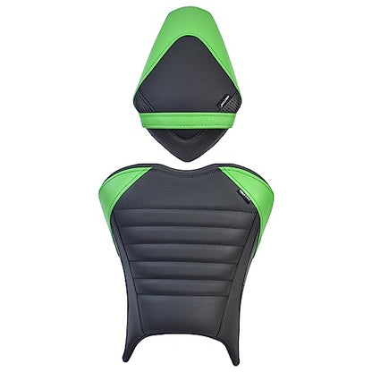 Upgrade Soft PU leather Front Driver Rider Seat Passenger Pillion Seat Cushion Comfortable compatible with Kawasaki ninja 400 Z400 Z-400 Accessories 2018-2024 (Front+Rear Seat-Green) - color: Front+Rear Seat-Green