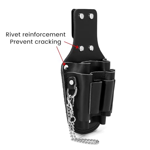 Small Tool Pouch, Genuine Leather Electrician Tool Pouch | 7 Pockets with Metal Tape Chain, Reinforced Rivets, Convenient & Quick Tool Access