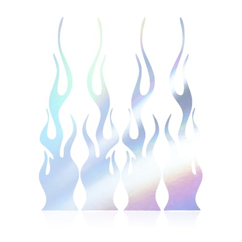 4 PCS Reflective Flame Car Stickers Waterproof Self-Adhesive Safety Racing Flame Decals for Car Bumper Mirror Motorcycle Helmet Skateboard Laptop, Car Decoration Accessories Colored - color: Colorful